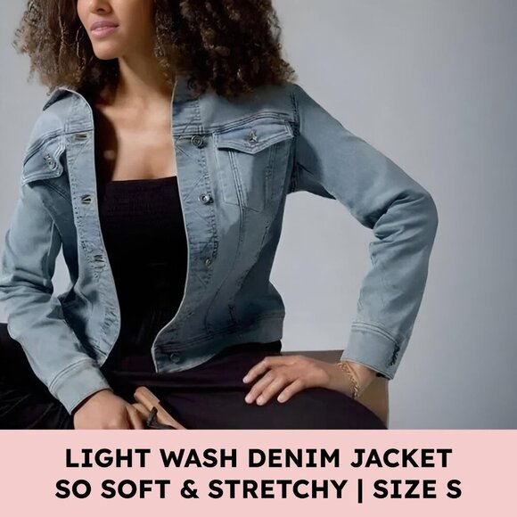 Soma Jackets & Blazers - Light Wash Denim Jacket Stretch Cotton-Blend Classic Trucker Coastal Blue S Soma